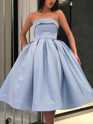 Princess Strapless Satin Tea-length Short Prom Dresses #Favs020106666