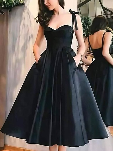 Ball Gown Sweetheart Satin Tea-length Pockets Prom Dresses #Favs020106686