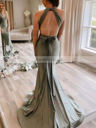 Trumpet/Mermaid V-neck Jersey Sweep Train Ruffles Prom Dresses #Favs020106692