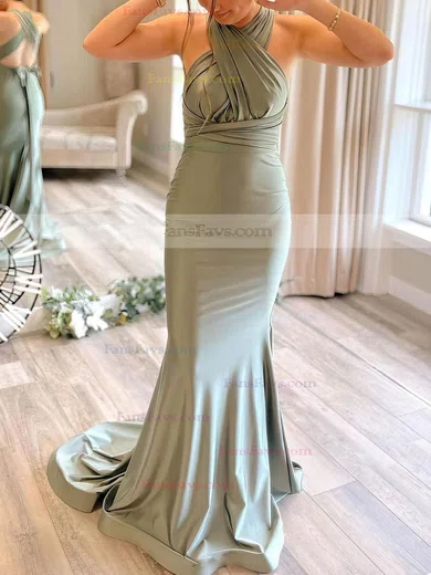 Trumpet/Mermaid V-neck Jersey Sweep Train Ruffles Prom Dresses #Favs020106692