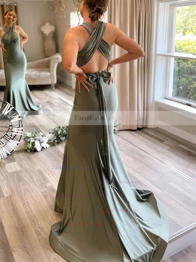 Trumpet/Mermaid V-neck Jersey Sweep Train Ruffles Prom Dresses #Favs020106692