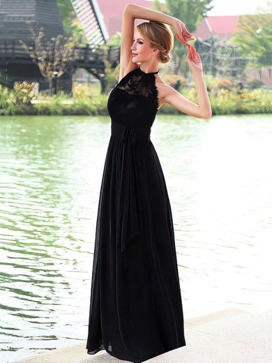 A-line Halter Chiffon Floor-length Lace Prom Dresses #Favs020102836