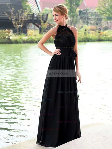 A-line Halter Chiffon Floor-length Lace Prom Dresses #Favs020102836