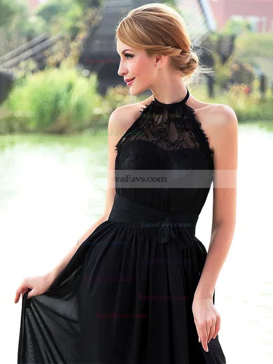 A-line Halter Chiffon Floor-length Lace Prom Dresses #Favs020102836