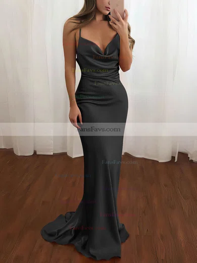 Sheath/Column Cowl Neck Silk-like Satin Sweep Train Prom Dresses #Favs020106728