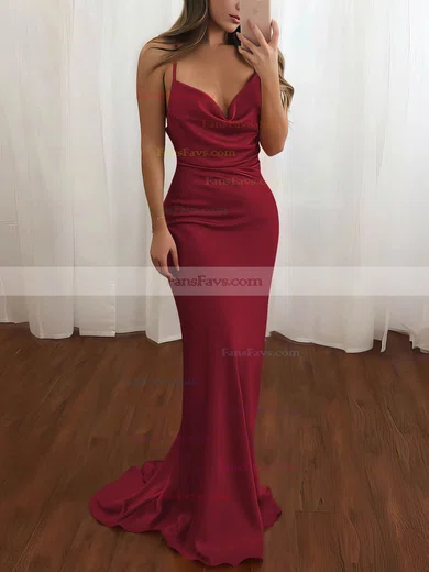 Sheath/Column Cowl Neck Silk-like Satin Sweep Train Prom Dresses #Favs020106728
