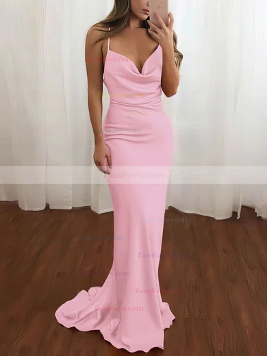 Sheath/Column Cowl Neck Silk-like Satin Sweep Train Prom Dresses #Favs020106728