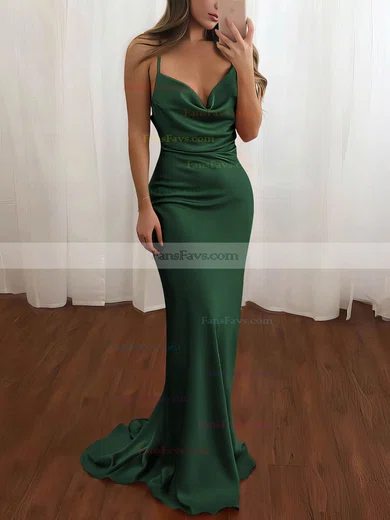 Sheath/Column Cowl Neck Silk-like Satin Sweep Train Prom Dresses #Favs020106728