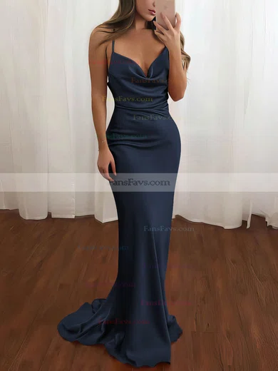 Sheath/Column Cowl Neck Silk-like Satin Sweep Train Prom Dresses #Favs020106728