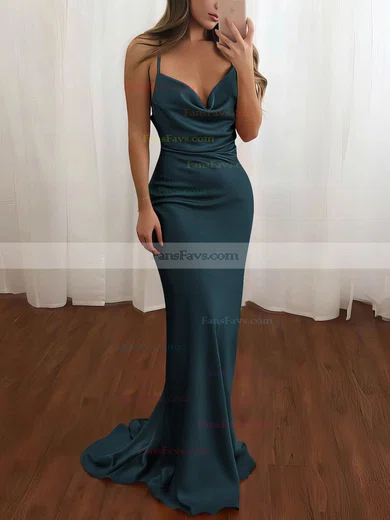 Sheath/Column Cowl Neck Silk-like Satin Sweep Train Prom Dresses #Favs020106728