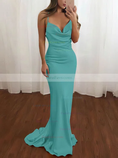 Sheath/Column Cowl Neck Silk-like Satin Sweep Train Prom Dresses #Favs020106728