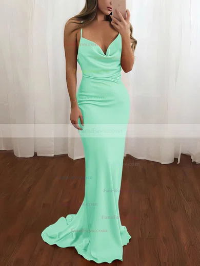 Sheath/Column Cowl Neck Silk-like Satin Sweep Train Prom Dresses #Favs020106728