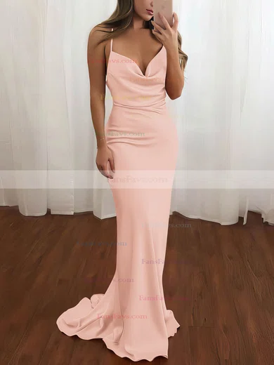 Sheath/Column Cowl Neck Silk-like Satin Sweep Train Prom Dresses #Favs020106728