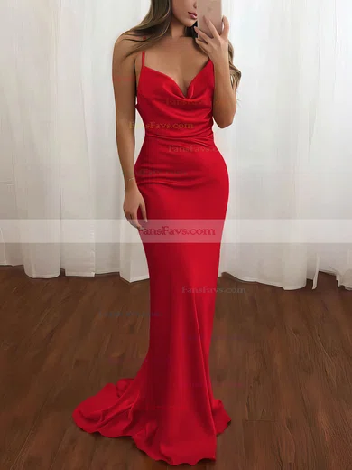 Sheath/Column Cowl Neck Silk-like Satin Sweep Train Prom Dresses #Favs020106728