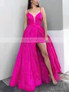 A-line V-neck Satin Floor-length Split Front Prom Dresses #Favs020106769