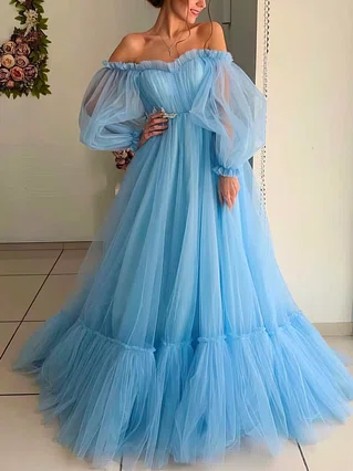 Princess Off-the-shoulder Tulle Sweep Train Appliques Lace Prom Dresses #Favs020106822 Princess Off-the-shoulder Tulle Sweep Train Appliques Lace Prom Dresses #Favs020106822