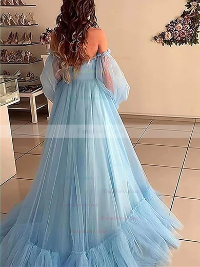 Princess Off-the-shoulder Tulle Sweep Train Appliques Lace Prom Dresses #Favs020106822
