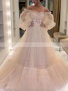 Princess Off-the-shoulder Tulle Sweep Train Appliques Lace Prom Dresses #Favs020106822