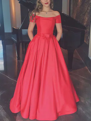 A-line Off-the-shoulder Satin Floor-length Sashes / Ribbons Prom Dresses #Favs020102879