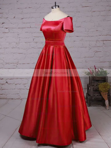 A-line Off-the-shoulder Satin Floor-length Sashes / Ribbons Prom Dresses #Favs020102879