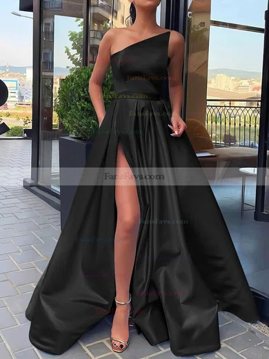 A-line Strapless Satin Sweep Train Sashes / Ribbons Prom Dresses #Favs020106846