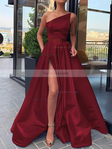 A-line Strapless Satin Sweep Train Sashes / Ribbons Prom Dresses #Favs020106846