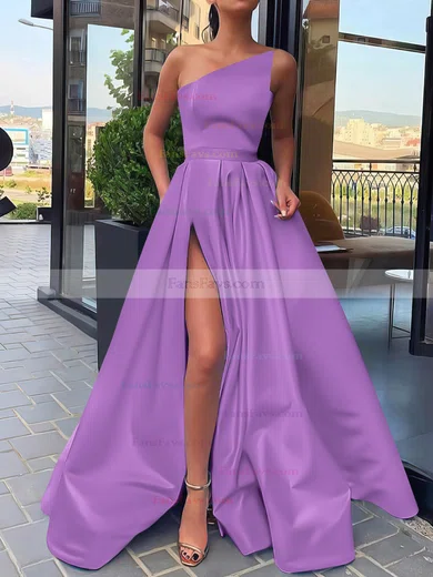 A-line Strapless Satin Sweep Train Sashes / Ribbons Prom Dresses #Favs020106846