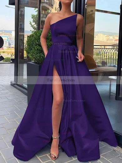 A-line Strapless Satin Sweep Train Sashes / Ribbons Prom Dresses #Favs020106846