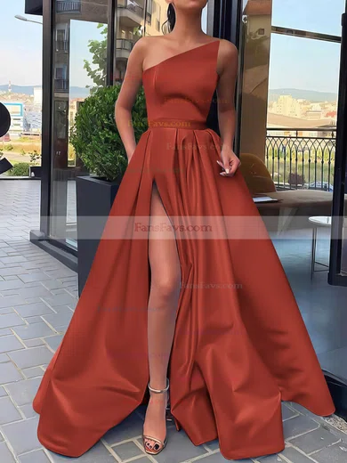 A-line Strapless Satin Sweep Train Sashes / Ribbons Prom Dresses #Favs020106846