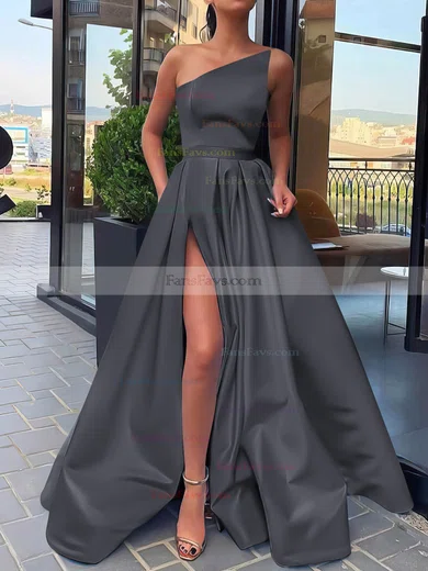 A-line Strapless Satin Sweep Train Sashes / Ribbons Prom Dresses #Favs020106846