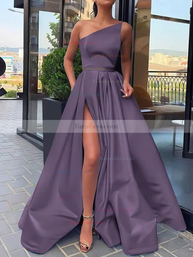 A-line Strapless Satin Sweep Train Sashes / Ribbons Prom Dresses #Favs020106846