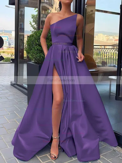 A-line Strapless Satin Sweep Train Sashes / Ribbons Prom Dresses #Favs020106846