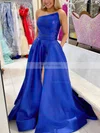 A-line Strapless Satin Sweep Train Sashes / Ribbons Prom Dresses #Favs020106846