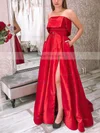 A-line Strapless Satin Sweep Train Sashes / Ribbons Prom Dresses #Favs020106849