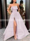 A-line Strapless Satin Sweep Train Sashes / Ribbons Prom Dresses #Favs020106849
