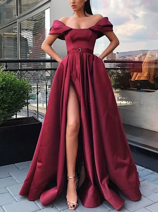 A-line Off-the-shoulder Satin Sweep Train Sashes / Ribbons Prom Dresses #Favs020106854 A-line Off-the-shoulder Satin Sweep Train Sashes / Ribbons Prom Dresses #Favs020106854
