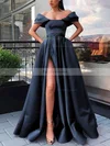 A-line Off-the-shoulder Satin Sweep Train Sashes / Ribbons Prom Dresses #Favs020106854