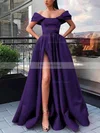 A-line Off-the-shoulder Satin Sweep Train Sashes / Ribbons Prom Dresses #Favs020106854