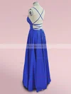 A-line Square Neckline Silk-like Satin Sweep Train Split Front Prom Dresses #Favs020106858