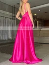 A-line V-neck Silk-like Satin Sweep Train Split Front Prom Dresses #Favs020106866