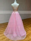 A-line V-neck Glitter Sweep Train Pockets Prom Dresses #Favs020106870