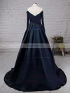 Ball Gown Off-the-shoulder Satin Sweep Train Beading Prom Dresses #Favs020102895
