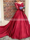 Ball Gown Off-the-shoulder Satin Sweep Train Beading Prom Dresses #Favs020102895