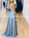 A-line V-neck Glitter Sweep Train Ruffles Prom Dresses #Favs020106887
