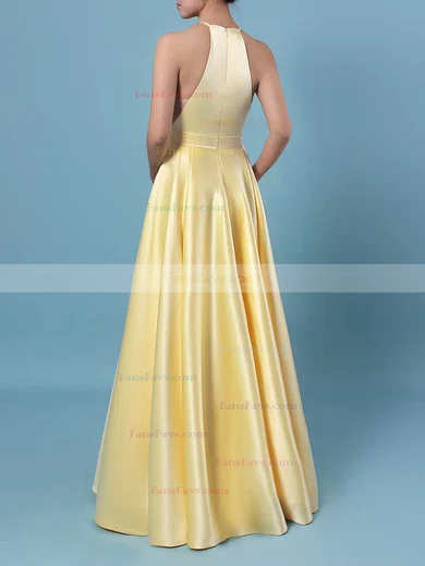 Ball Gown Scoop Neck Satin Floor-length Pockets Prom Dresses #Favs020106893