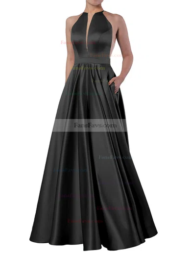Ball Gown Scoop Neck Satin Floor-length Pockets Prom Dresses #Favs020106893
