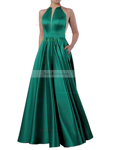 Ball Gown Scoop Neck Satin Floor-length Pockets Prom Dresses #Favs020106893