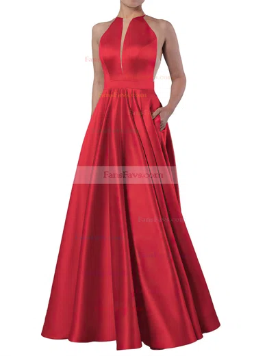 Ball Gown Scoop Neck Satin Floor-length Pockets Prom Dresses #Favs020106893
