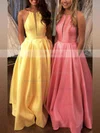 Ball Gown Scoop Neck Satin Floor-length Pockets Prom Dresses #Favs020106893