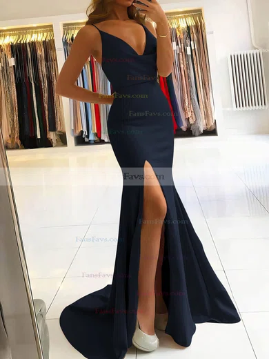 Trumpet/Mermaid Cowl Neck Stretch Crepe Sweep Train Split Front Prom Dresses #Favs020106917